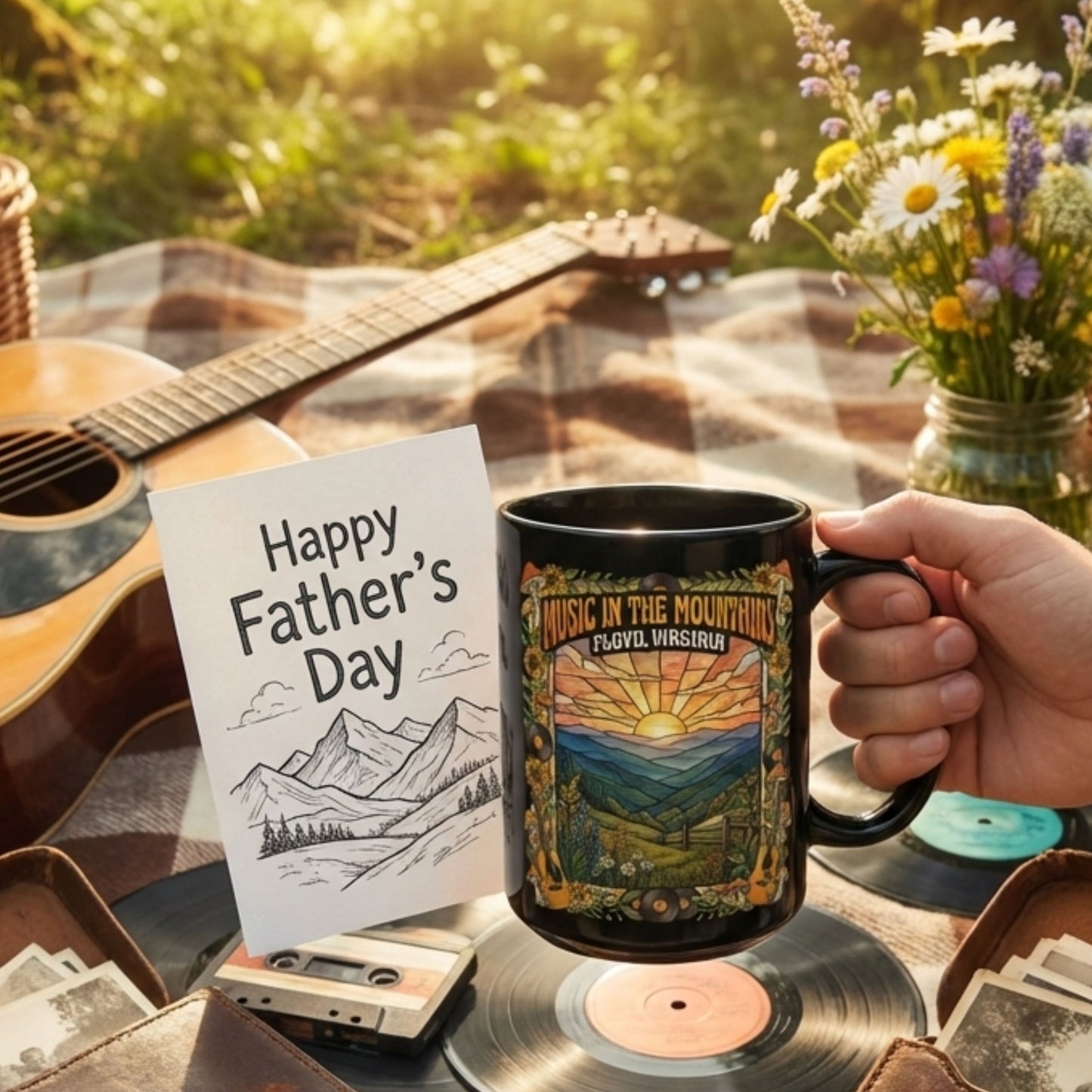 Music in the Mountains Mug – Floyd, Virginia | 15oz Black Ceramic Coffee Mug