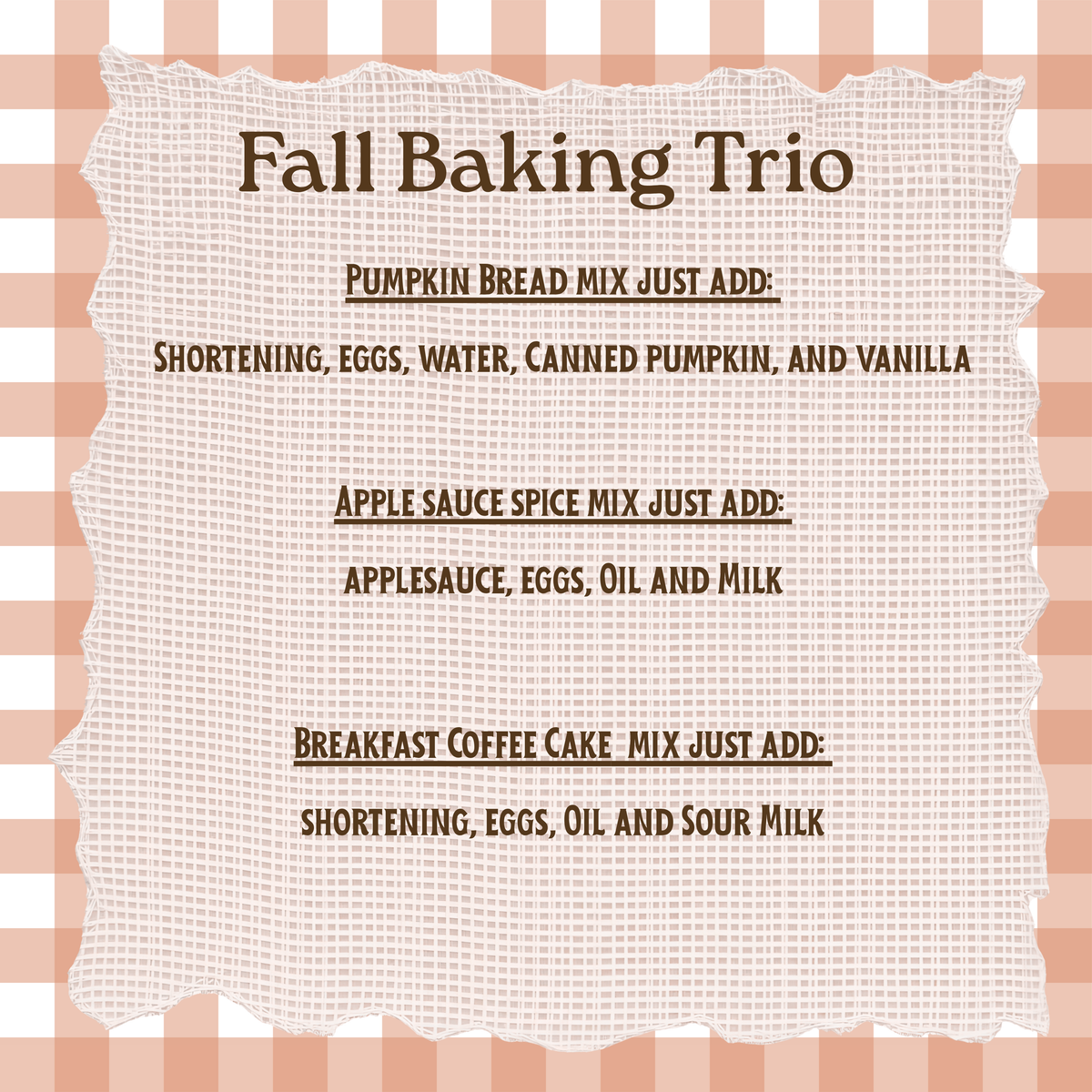 Fall Baking Trio | Applesauce Spice, Pumpkin & Breakfast Coffee Cake Mixes | Cozy Farmhouse Gift Set